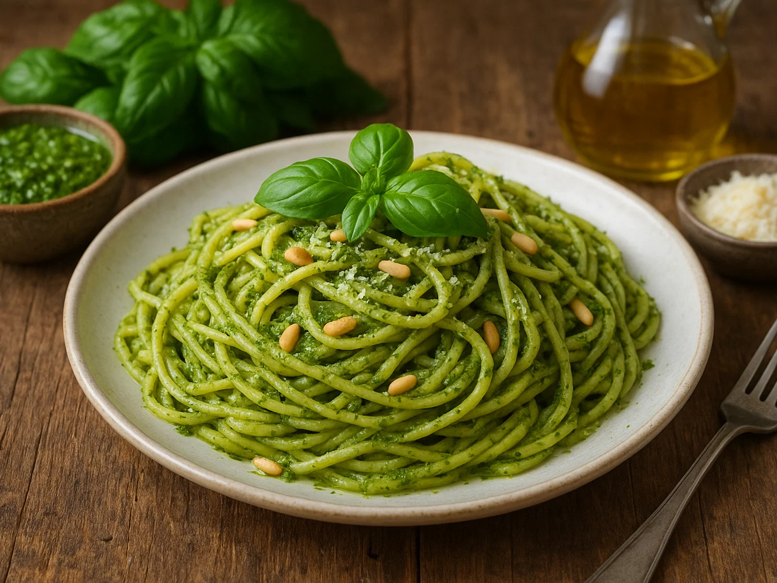 Pasta al Pesto mit frischem Basilikum