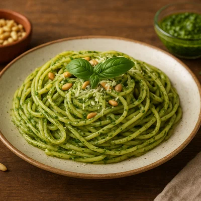 Linguine al Pesto (Linguine mit Basilikumpesto)