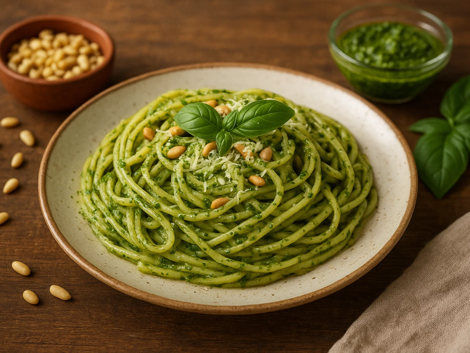 Linguine al Pesto (Linguine mit Basilikumpesto)