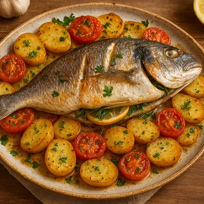 Orata al forno – Ofengebackene Goldbrasse mit Kartoffeln und Kräutern
