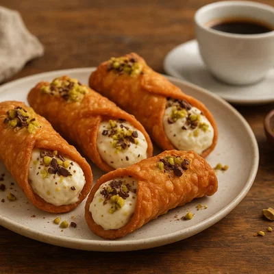 Knusprige Cannoli mit gesüßter Ricottafüllung