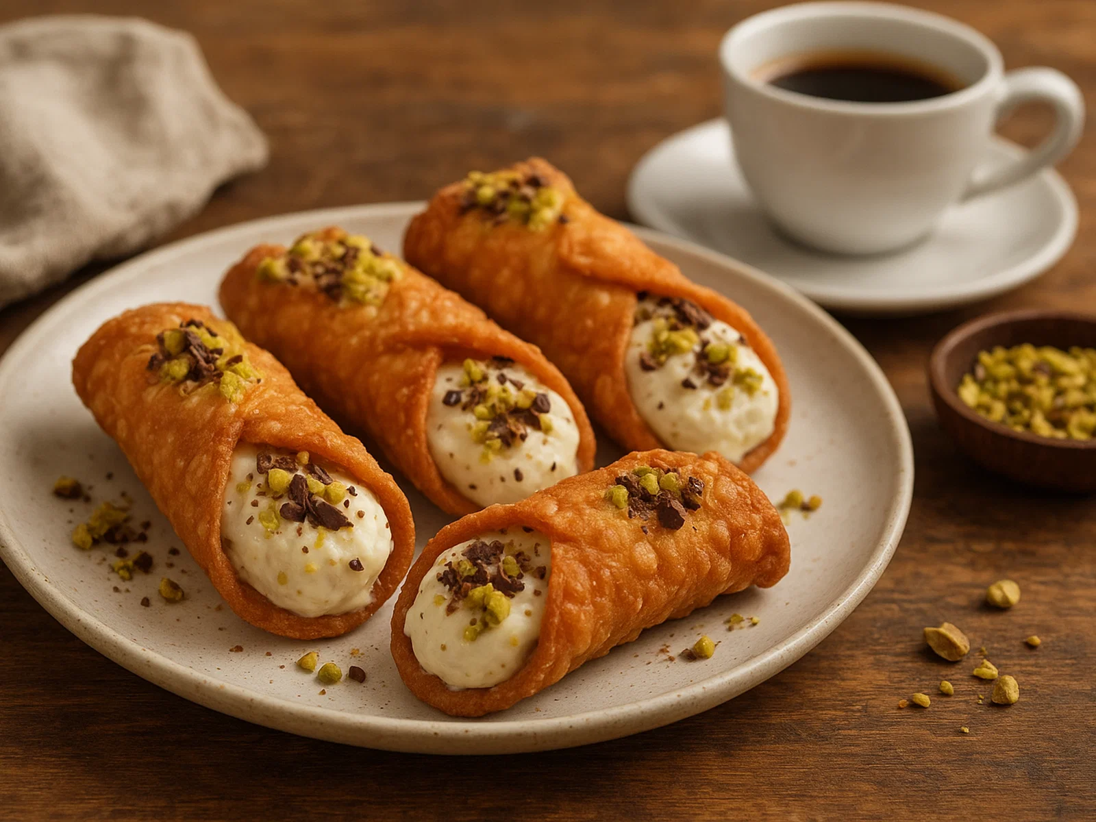 Knusprige Cannoli mit gesüßter Ricottafüllung