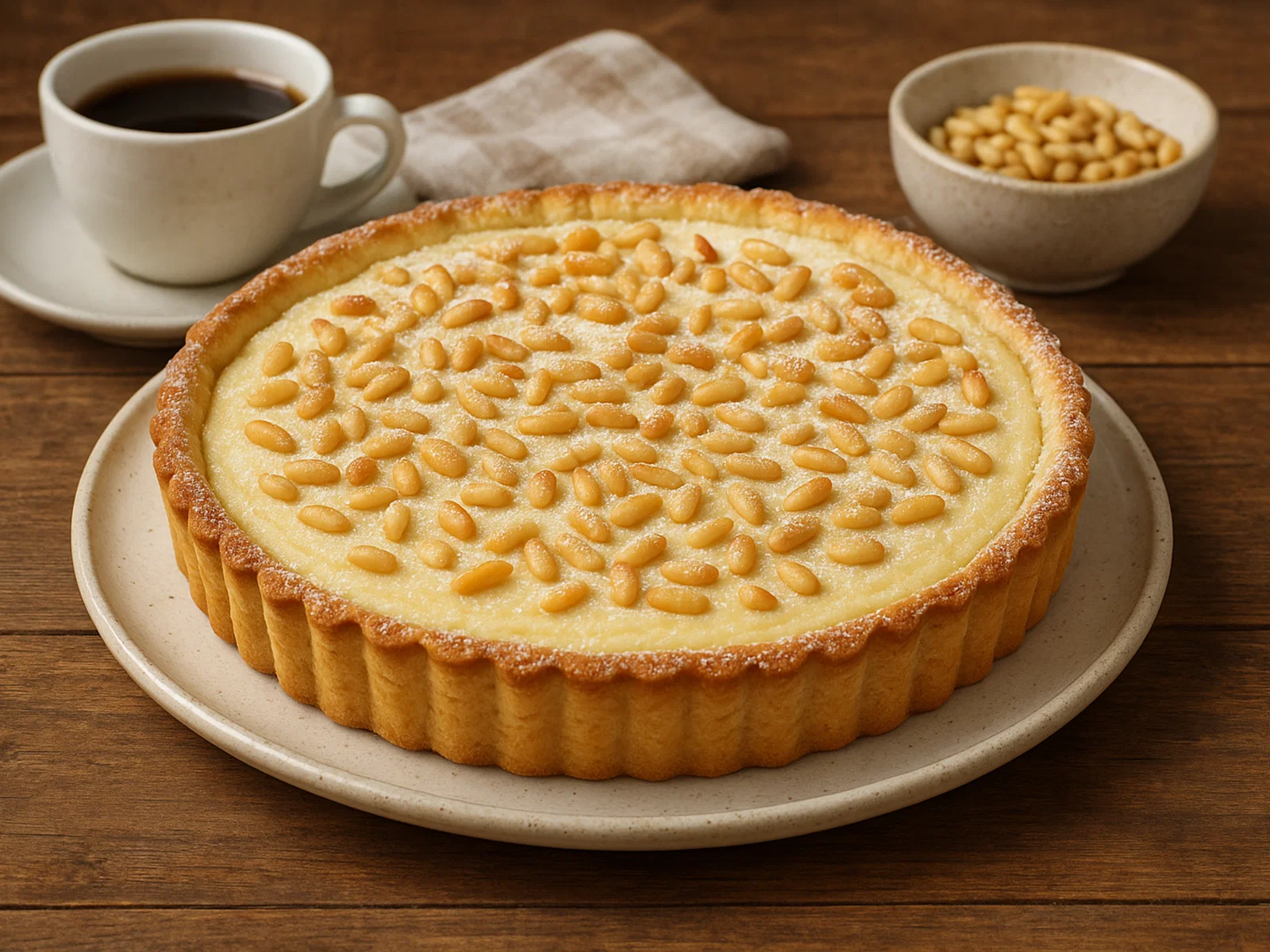 Torta della nonna – italienische Mürbeteigtorte mit Vanillecreme und Pinienkernen