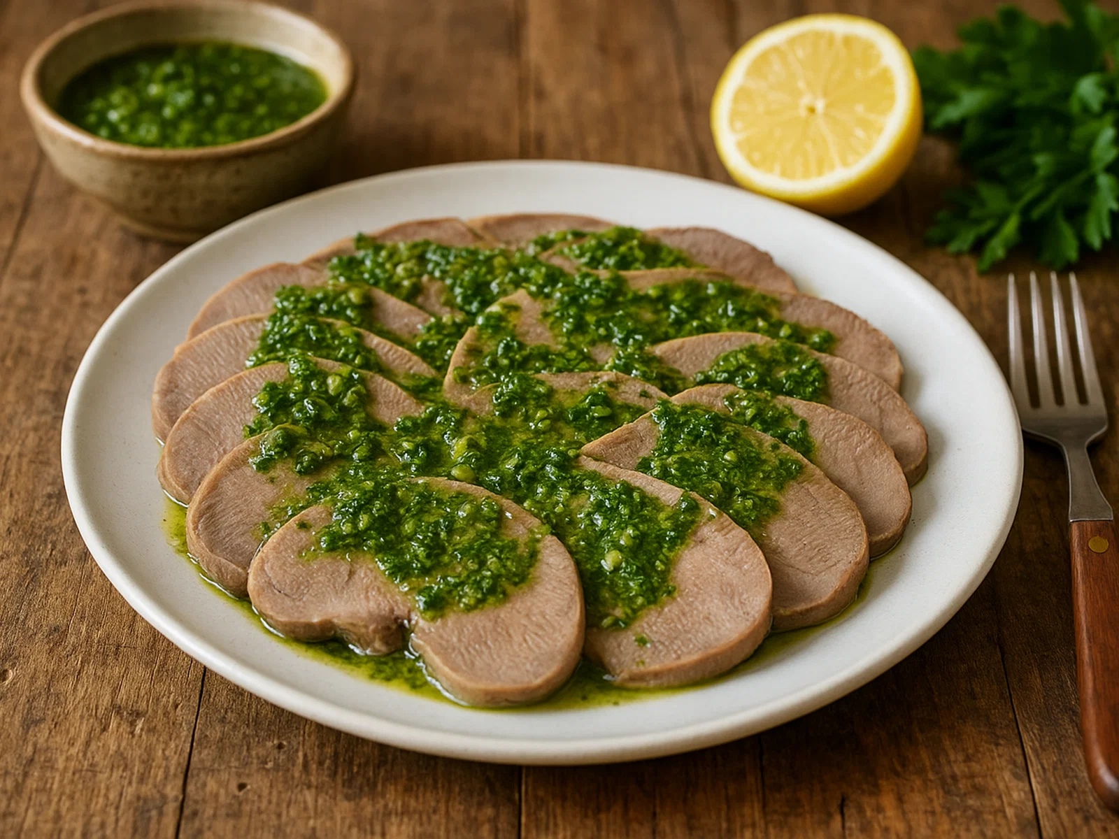 Kalbszunge in klassischer Salsa Verde (Petersiliensauce)