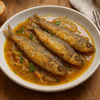 Agoni in carpione – süßsauer marinierte Seefische