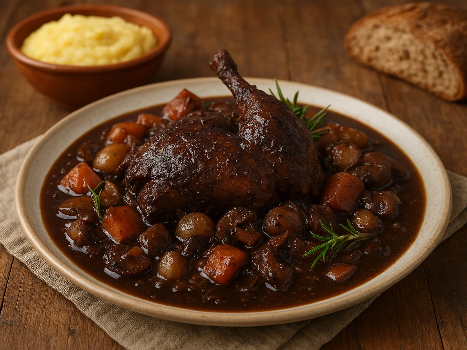 Faraona in salmì – geschmortes Perlhuhn in Rotweinmarinade