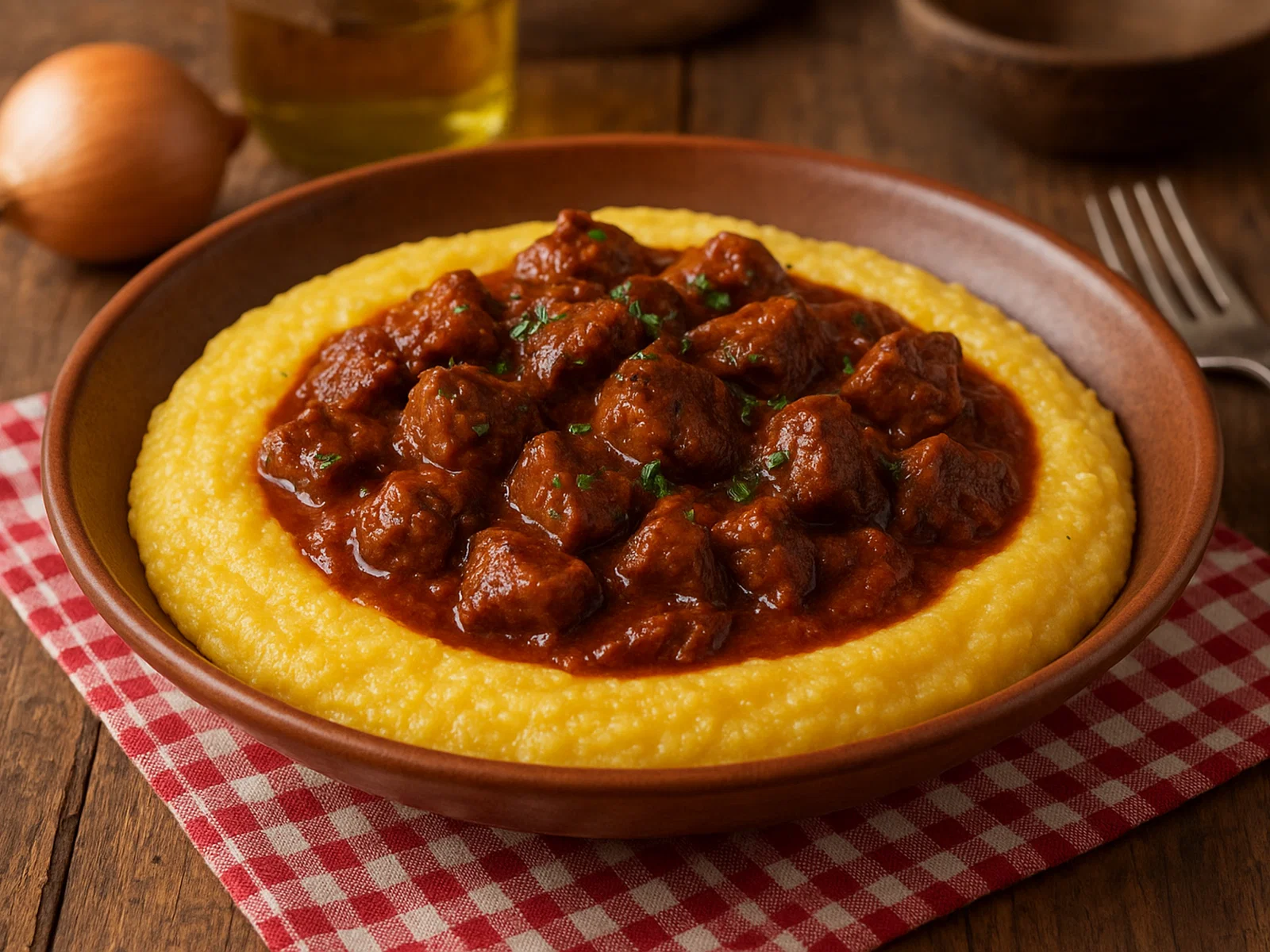Polenta e spezzatino – Cremige Polenta mit Rindergulasch