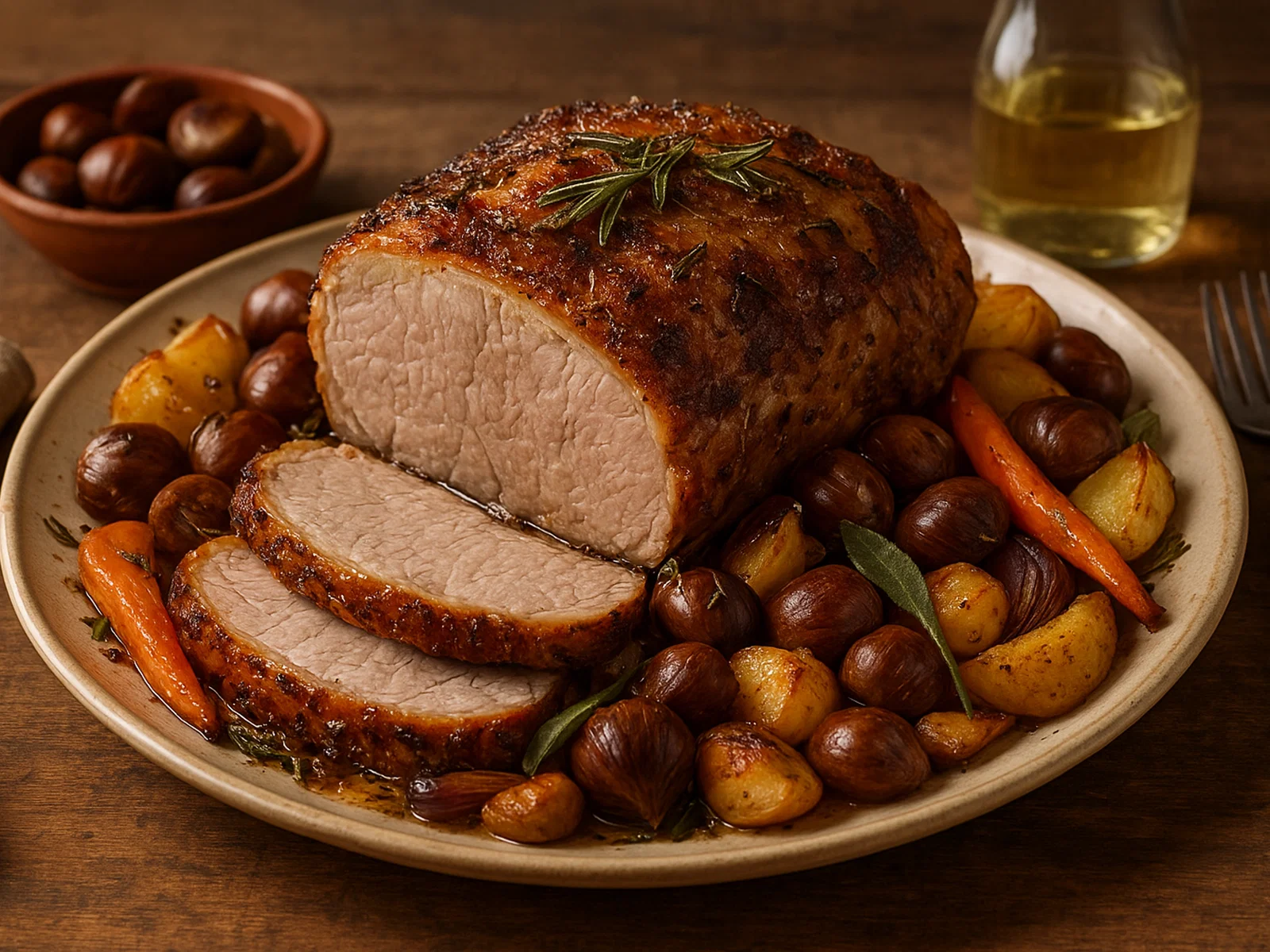 Maiale arrosto con castagne – Schweinebraten mit Kastanien