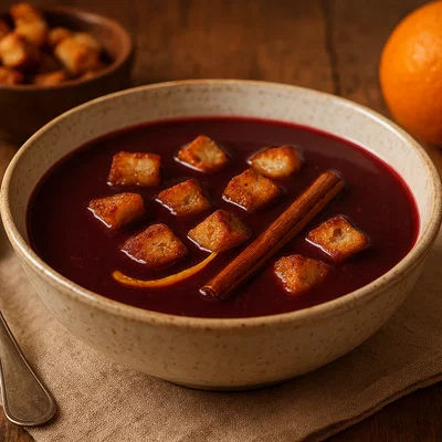 Zuppa di vino rosso – Rotweinsuppe mit Zimt und Croûtons
