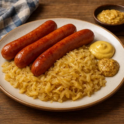 Wurstel con crauti e senape – Würstchen mit Sauerkraut und Senf