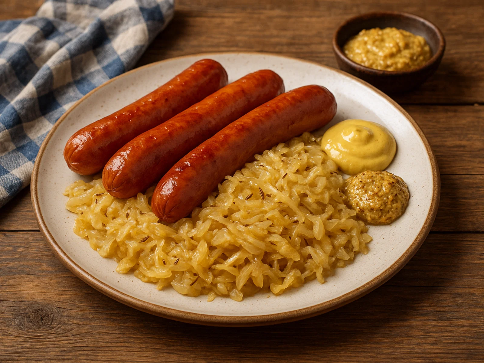 Wurstel con crauti e senape – Würstchen mit Sauerkraut und Senf