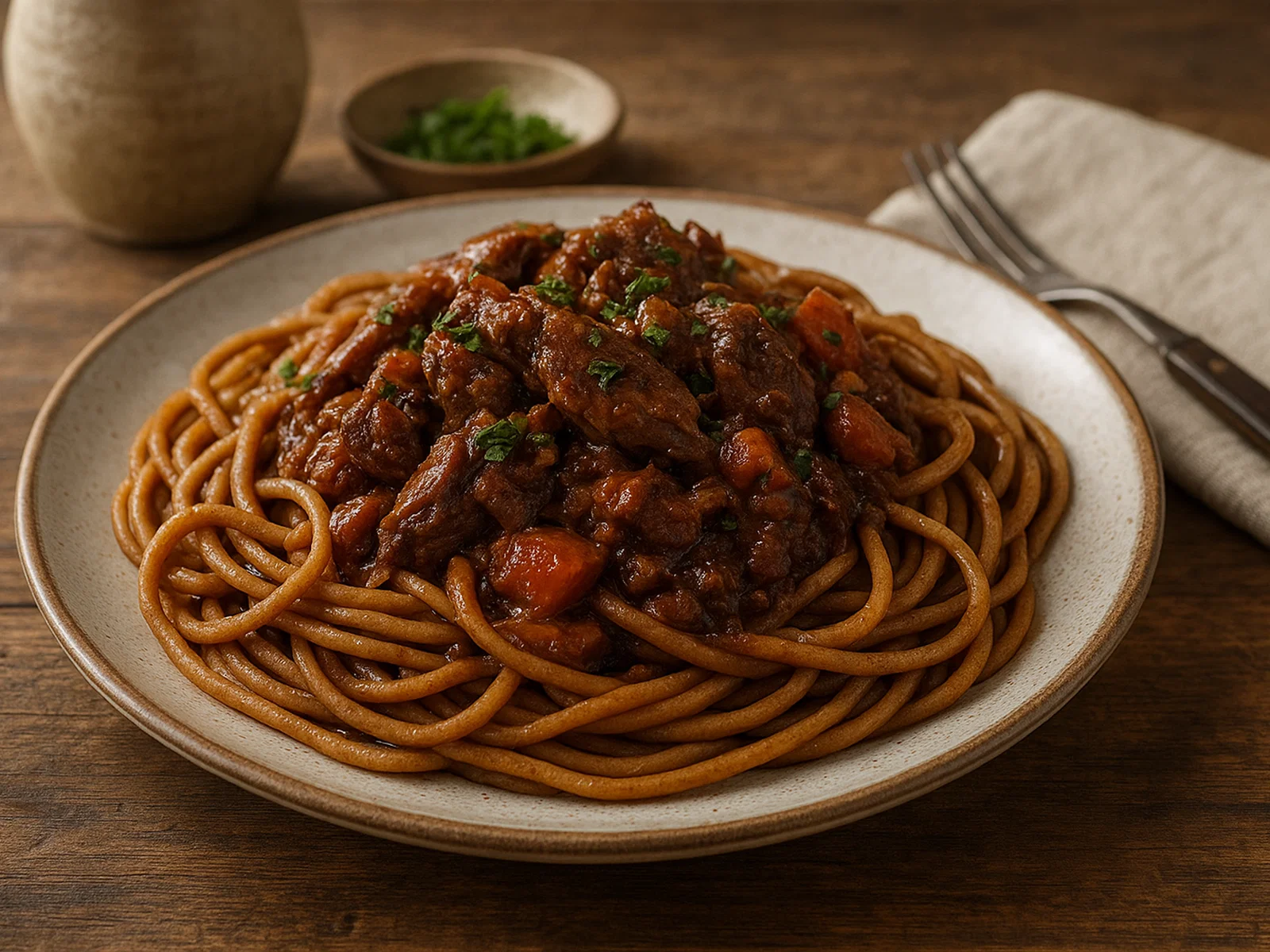 Bigoli con l’anatra – Vollkorn-Bigoli mit Entenragout