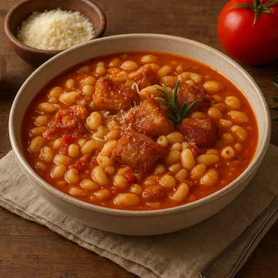 Pasta e fagioli con cotica – italienischer Bohneneintopf mit Pasta und Schweineschwarte