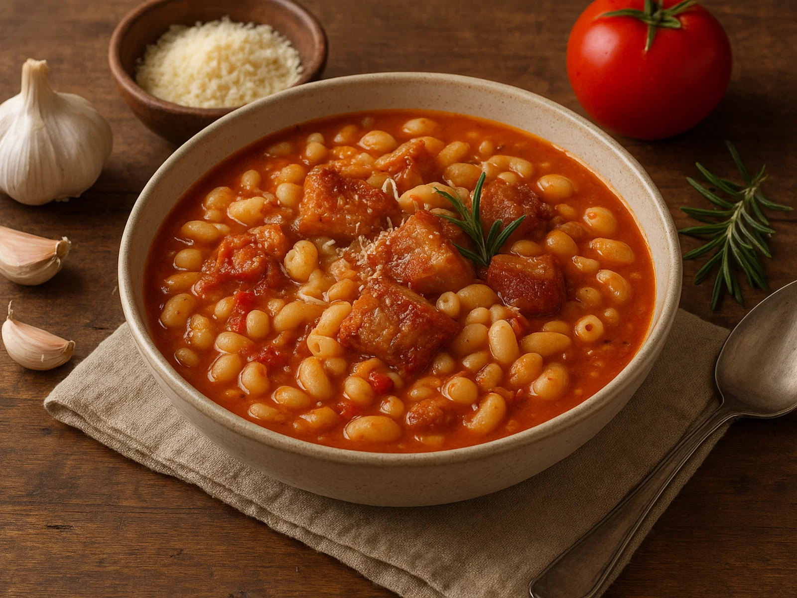 Pasta e fagioli con cotica – italienischer Bohneneintopf mit Pasta und Schweineschwarte