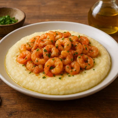 Schie con Polenta – Lagunengarnelen auf weißer Polenta