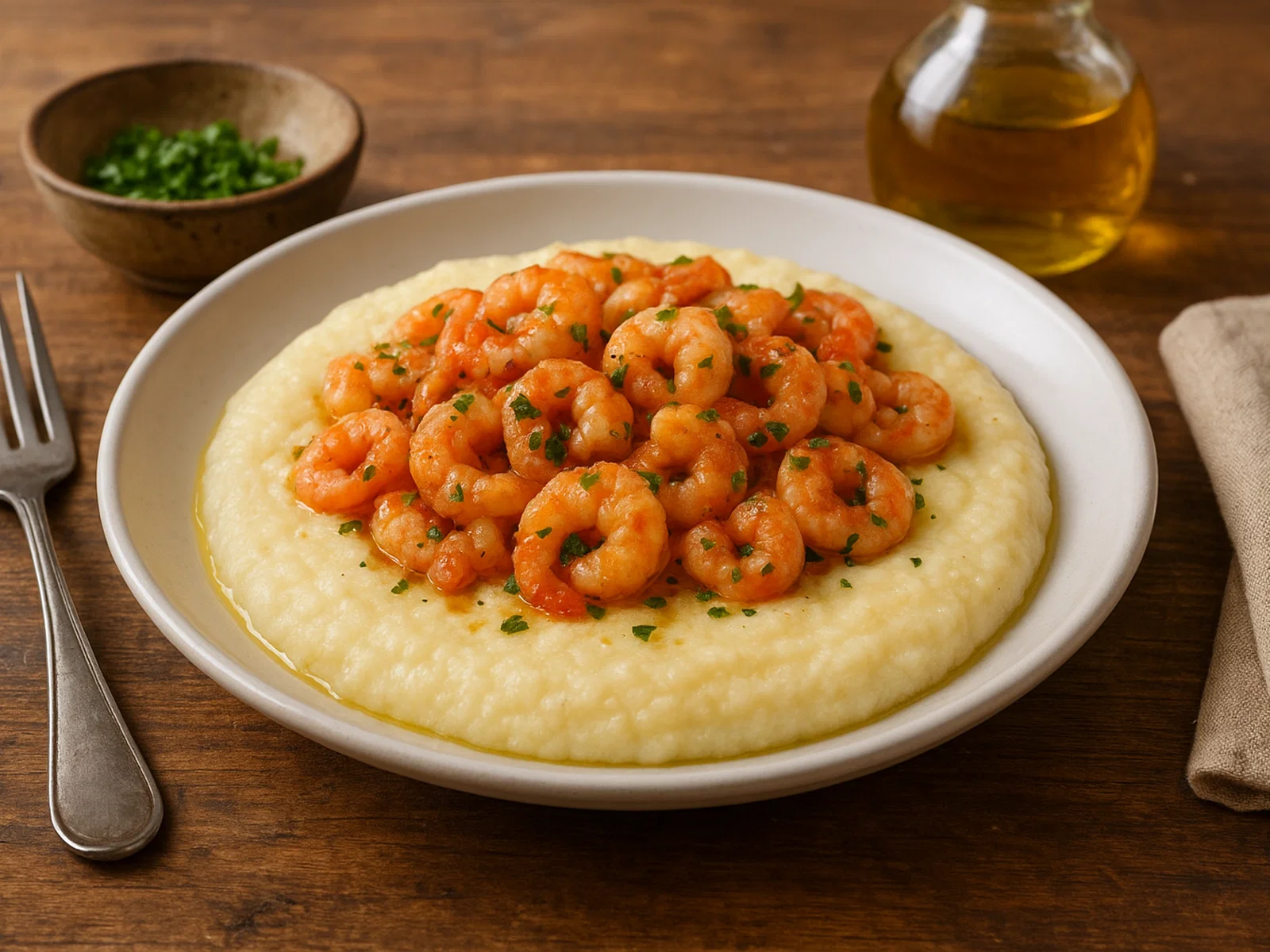 Schie con Polenta – Lagunengarnelen auf weißer Polenta