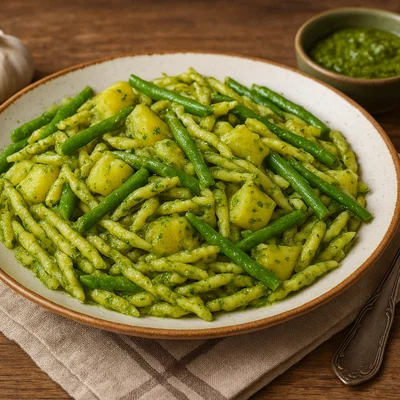 Trofie con patate e fagiolini mit Pesto Genovese