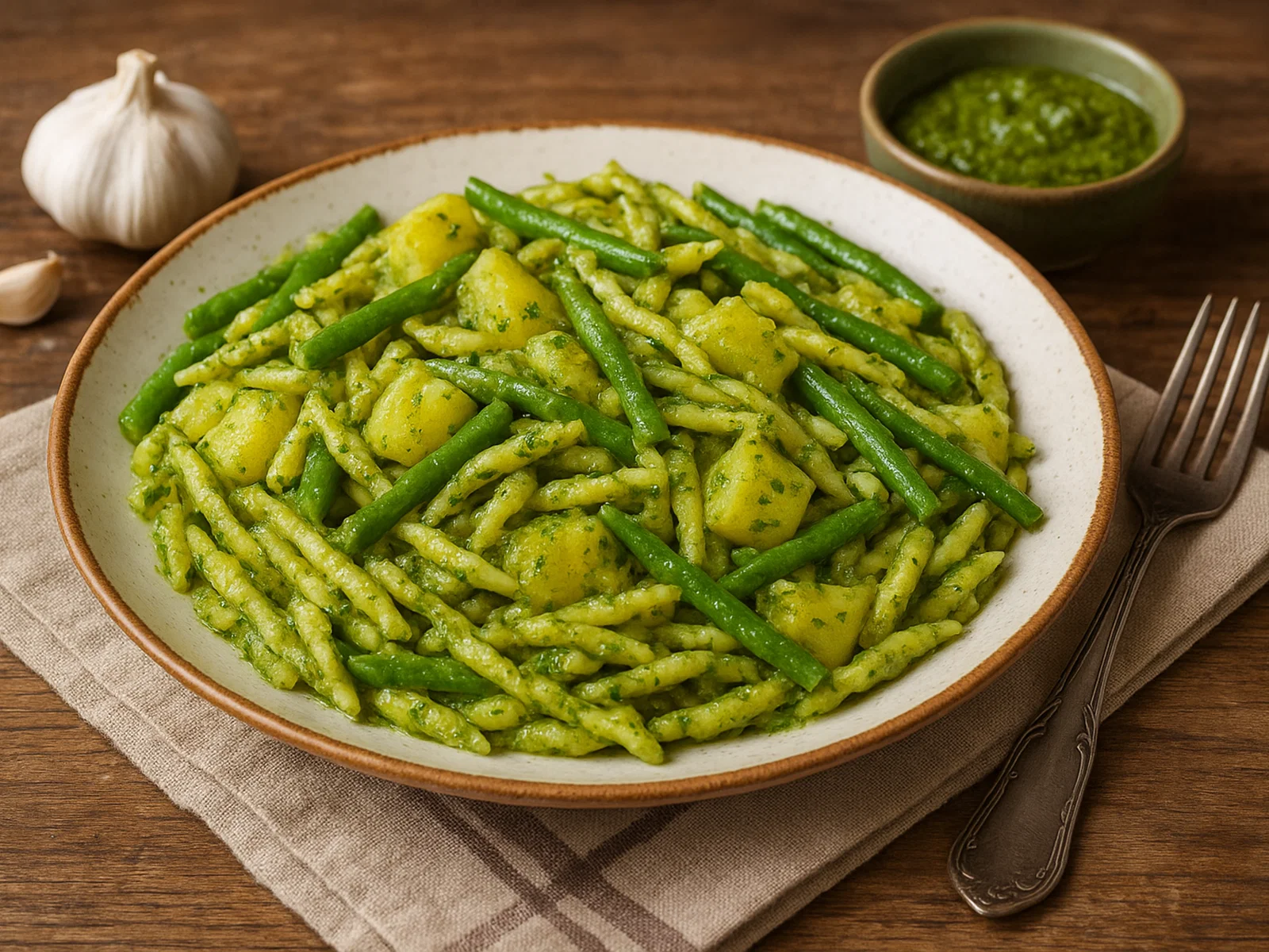 Trofie con patate e fagiolini mit Pesto Genovese