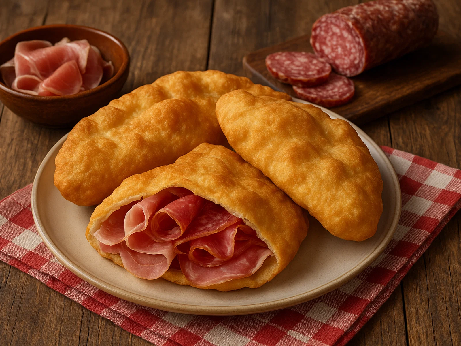 Torta fritta piacentina – Frittierte Teigkissen zu Aufschnitt