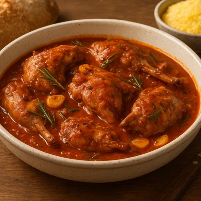 Coniglio in potacchio – Kaninchen in Rosmarin-Knoblauch-Sauce