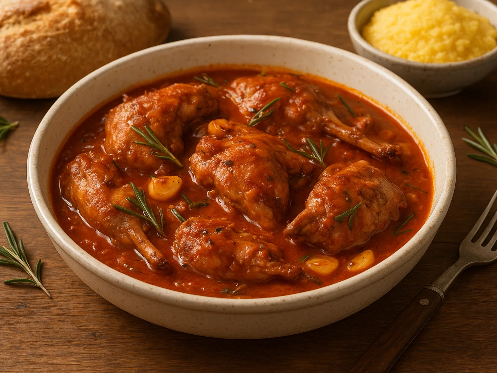 Coniglio in potacchio – Kaninchen in Rosmarin-Knoblauch-Sauce