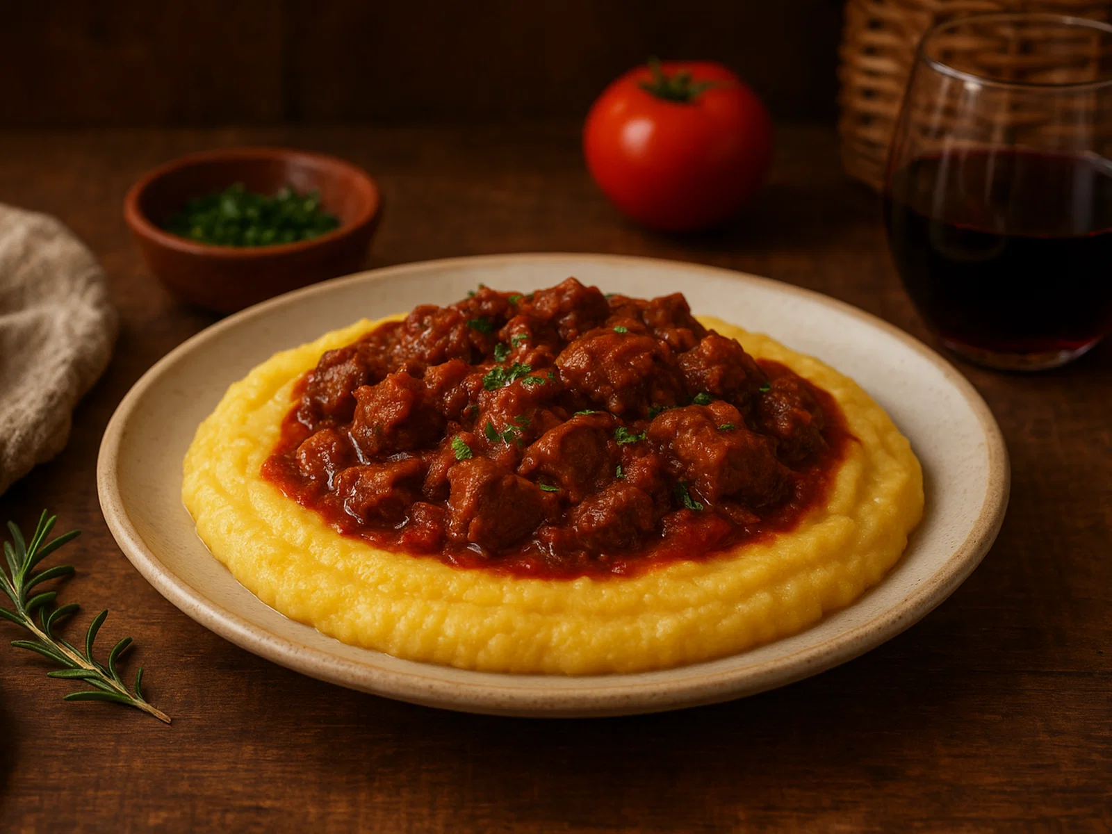 Polenta marchigiana con ragù (Polenta mit Fleischragout)