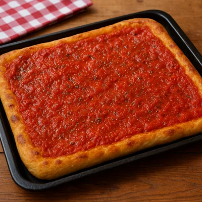 Pizza rossa al taglio – Blechpizza mit Tomatensauce