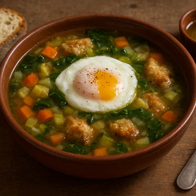 Acquacotta laziale – magere Gemüsesuppe mit Brot und Ei