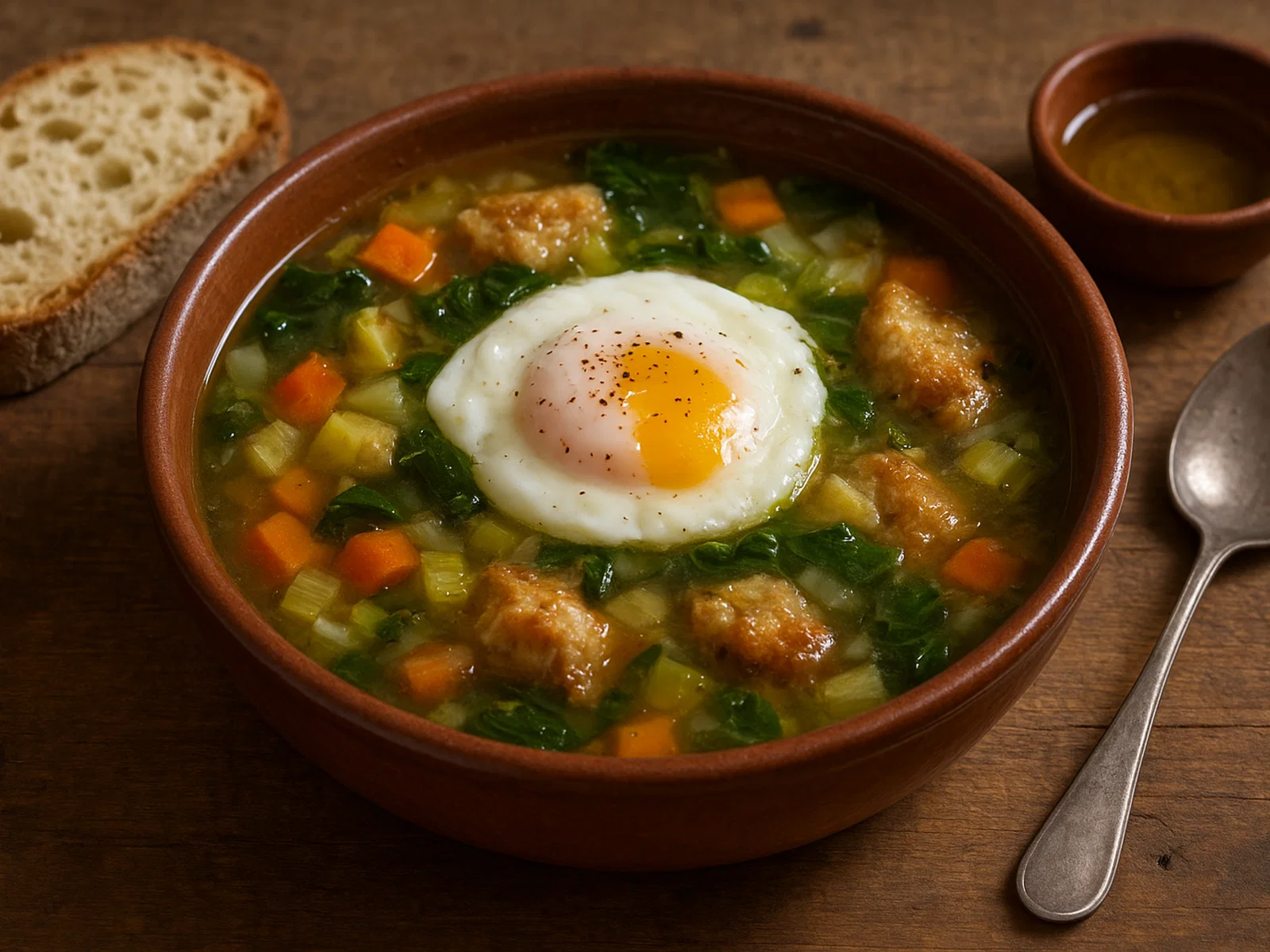 Acquacotta laziale – magere Gemüsesuppe mit Brot und Ei