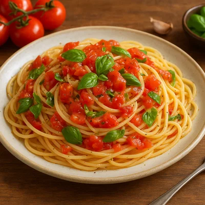 Spaghetti alla checca – Spaghetti mit rohen Tomaten und Basilikum