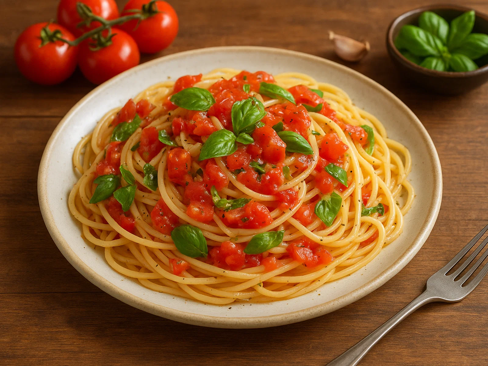Spaghetti alla checca – Spaghetti mit rohen Tomaten und Basilikum