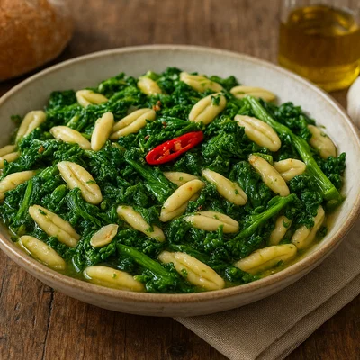 Cavatelli con cime di rapa (Cavatelli mit Stängelkohl)