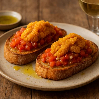 Ricci di mare su Bruschetta (Seeigel auf geröstetem Brot)