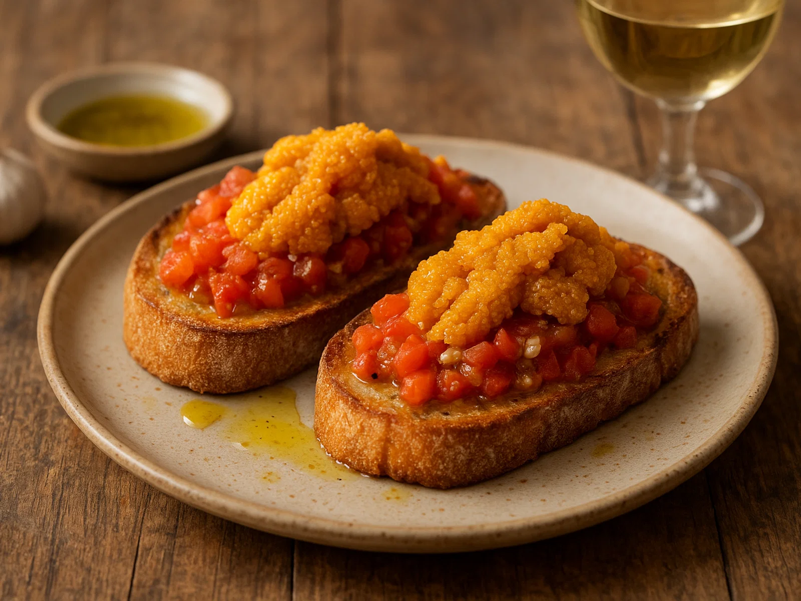 Ricci di mare su Bruschetta (Seeigel auf geröstetem Brot)