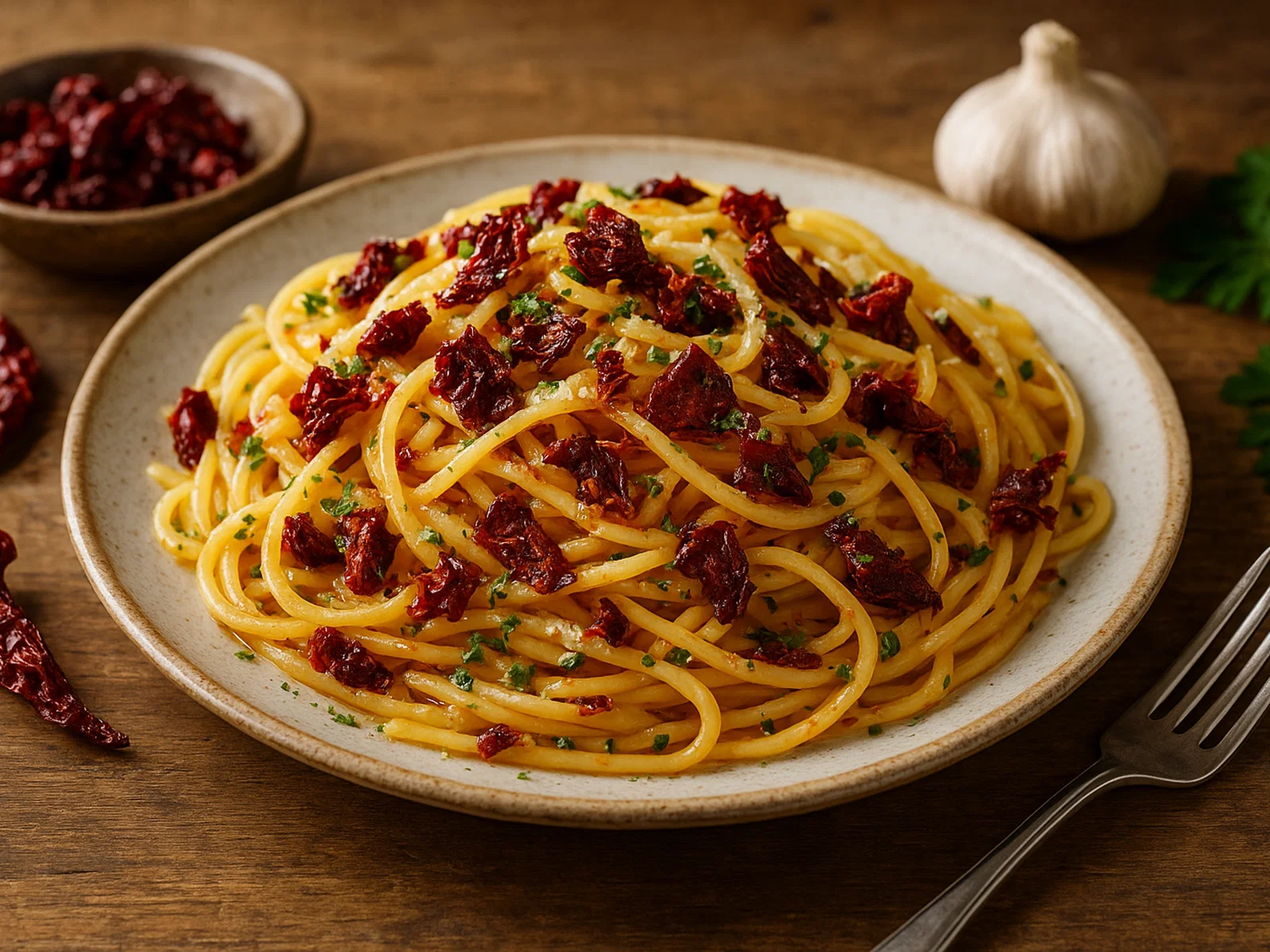 Pasta con peperoni cruschi – Pasta mit knusprigen getrockneten Paprika