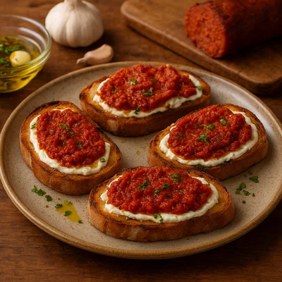 Nduja-Bruschetta mit geröstetem Brot