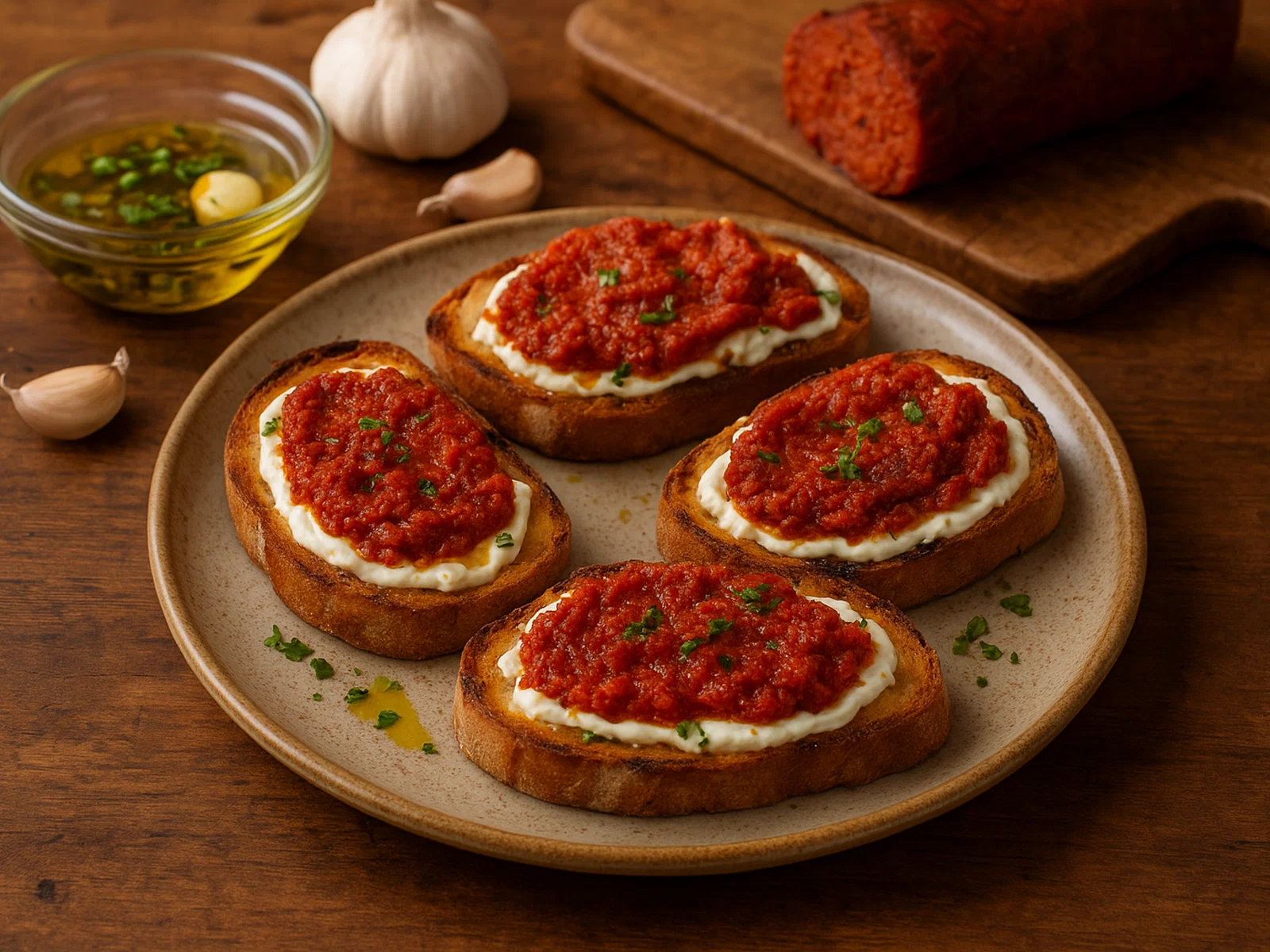 Nduja-Bruschetta mit geröstetem Brot