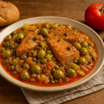Tonno alla Stemperata (süß‑saurer Thunfisch mit Sellerie und Oliven)