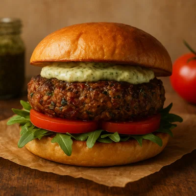 Hamburger all’italiana mit mediterraner Rinderfrikadelle