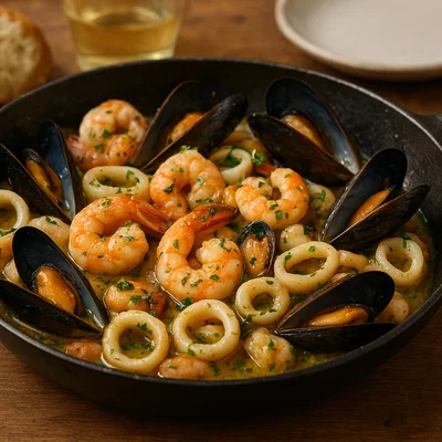 Frutti di Mare Misti – Gemischte Meeresfrüchte aus der Pfanne