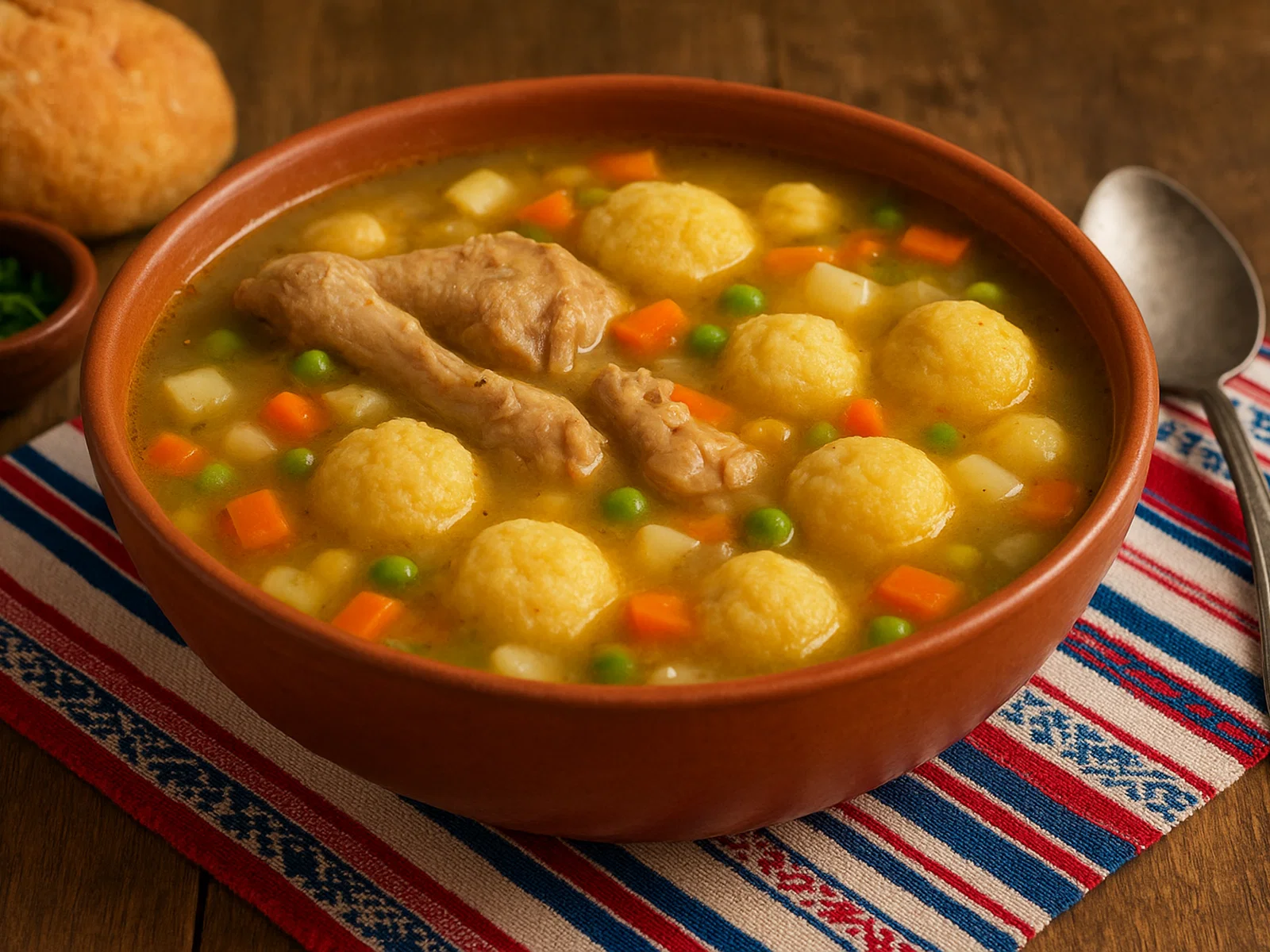 Vori vori de gallina (Paraguayische Maissuppe mit Hühnchen und Käseklößchen)
