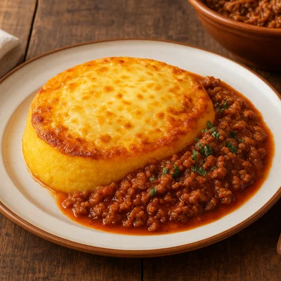 Polenta Paraguaya mit Käse und würziger Fleischsoße