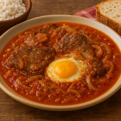 Bife koygua – paraguayisches Rinderschmorgericht mit Zwiebeln und Ei