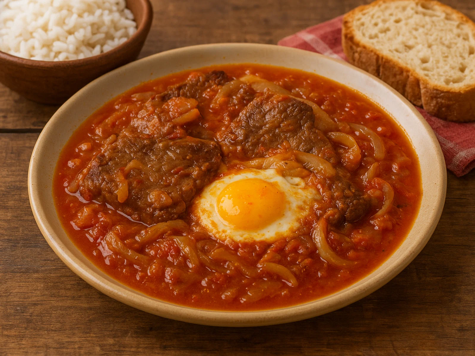 Bife koygua – paraguayisches Rinderschmorgericht mit Zwiebeln und Ei