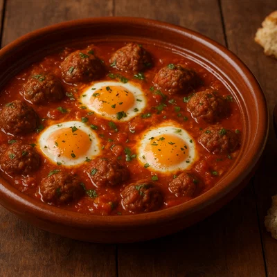 Tagine de kefta aux oeufs – Hackbällchen in Tomatensoße mit pochierten Eiern