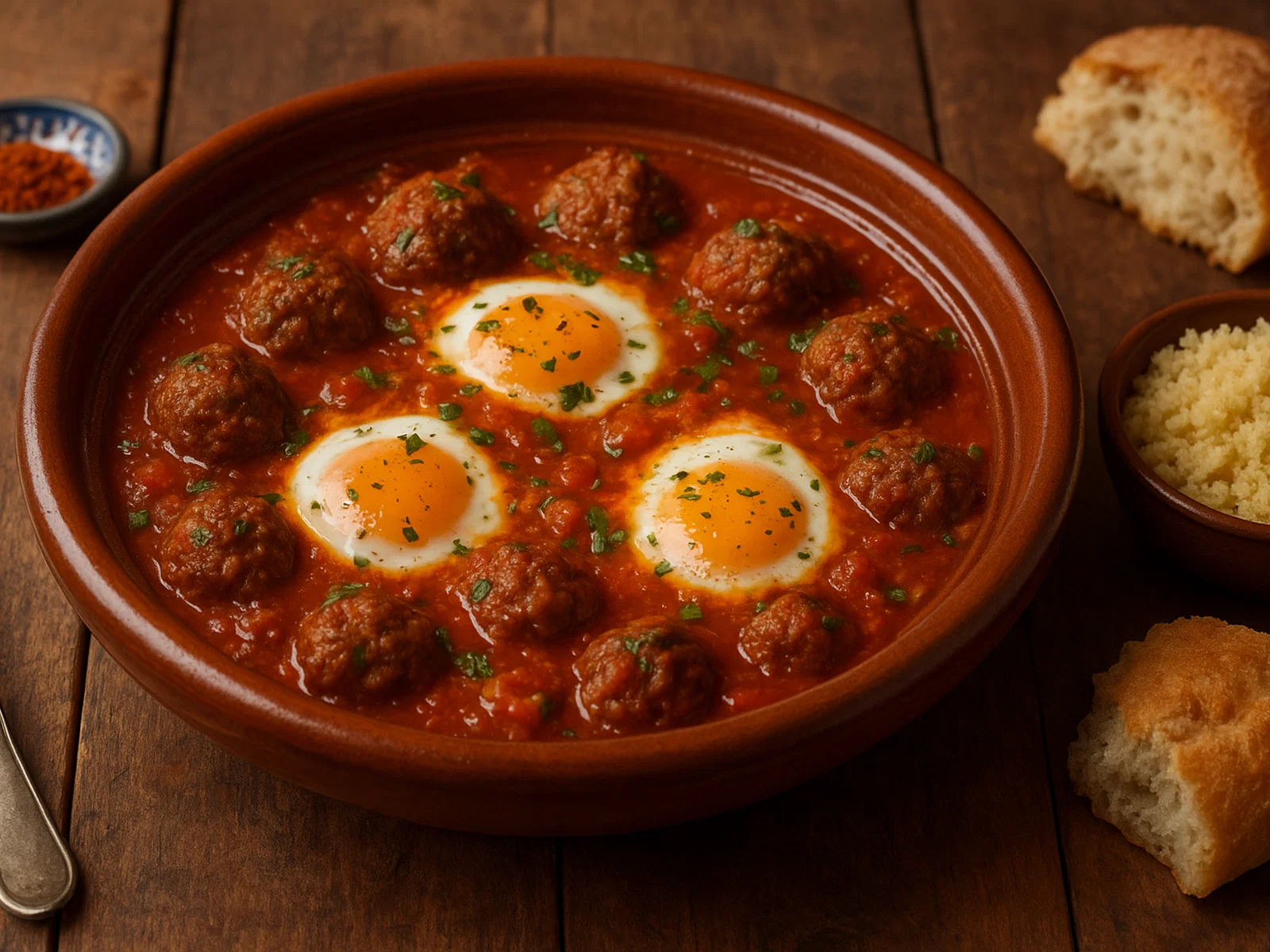 Tagine de kefta aux oeufs – Hackbällchen in Tomatensoße mit pochierten Eiern