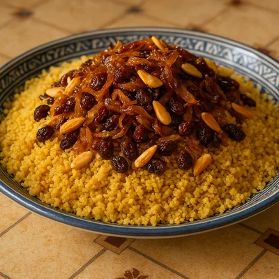 Marokkanischer Couscous Tfaya (mit karamellisierten Zwiebeln und Rosinen)