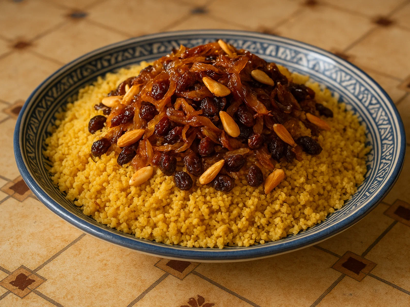 Marokkanischer Couscous Tfaya (mit karamellisierten Zwiebeln und Rosinen)