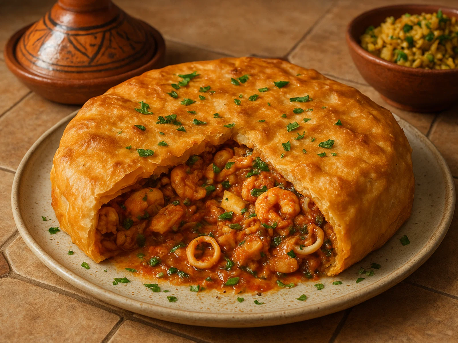 Pastilla au poisson (herzhafte Meeresfrüchte-Pastete)