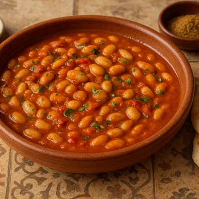 Loubia – Marokkanischer Weißer Bohneneintopf in Tomatensoße